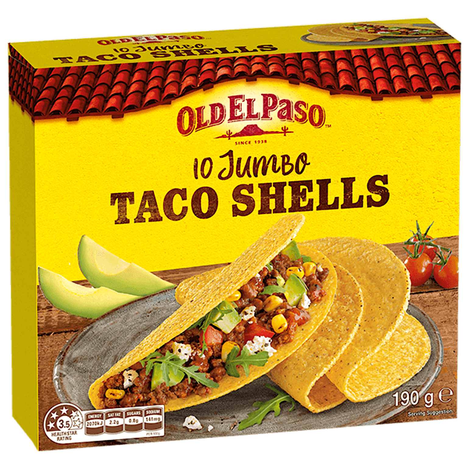 a pack of Old El Paso's 10 jumbo taco shells (190g)